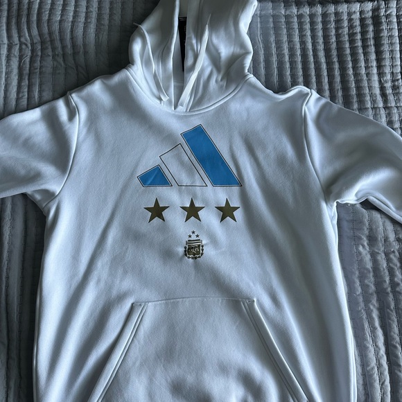 Adidas Argentina World Cup 2022 3 Star Champions White Hoodie Sweatshirt - Picture 2 of 2